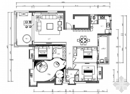 名师设计简约现代四居室样板间CAD装修施工图（含效果）-1