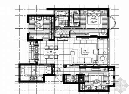 [福建]107平简约现代三居室室内装修施工图（含效果）-1