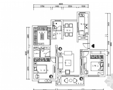 温馨现代简约三室两厅室内装修施工图（含效果）-1