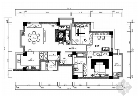 精品现代风格三居室样板间室内装修施工图-1