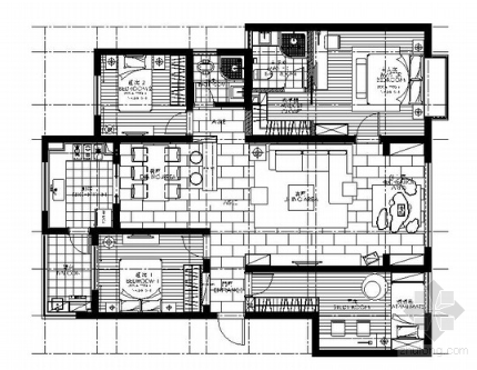 温馨浪漫现代风情四居室样板间CAD装修施工图（含效果）-1