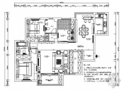 138㎡简欧风格三居室样板间CAD装修施工图（含效果）-1