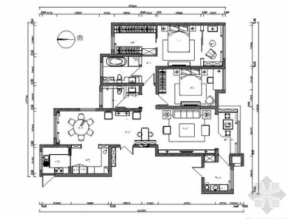 [原创]现代禅意风格两室一厅住宅CAD施工图（2016年新...-1
