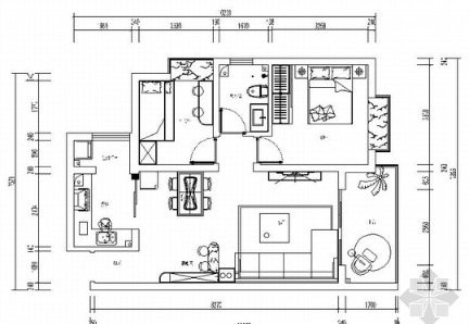 [郑州]80㎡小居室现代设计风格施工图（含效果图）-1