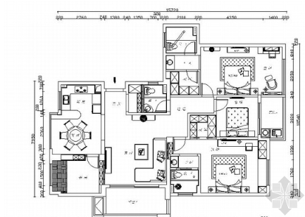[杭州]西湖美景三室一厅家居住宅CAD施工图-1
