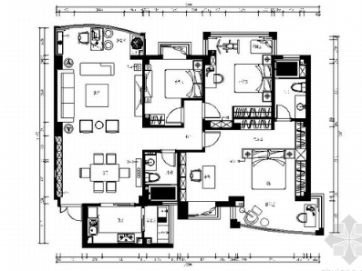 [青岛]三居室新潮大气家装施工图（含效果图）-1