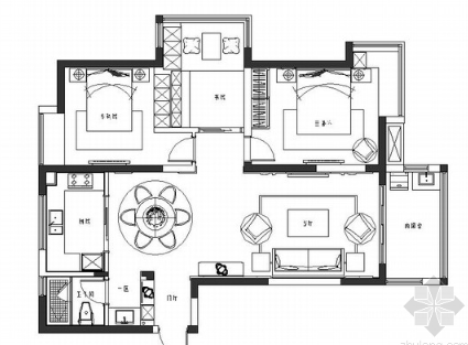 [扬州]高档小区简约温馨2居室室内设计CAD施工图（含效果...-1