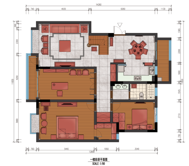 [南京]中式风格别墅室内空间设计施工图（含实景图）-1