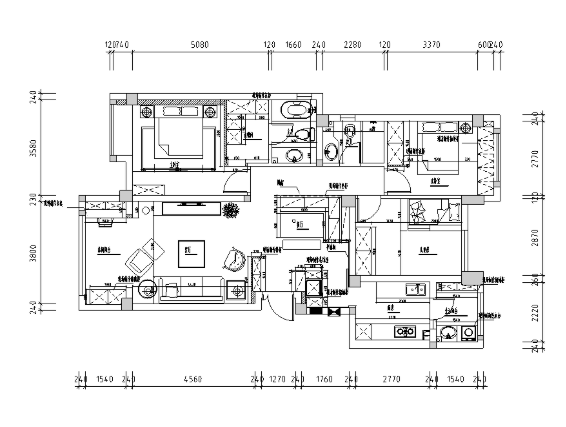 美式三居室家装设计施工图（含实景图）-1