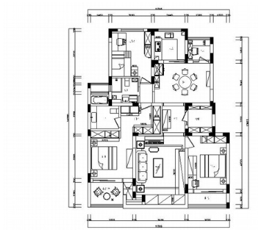 精品简约现代风格四居室装修室内设计施工图（含软装方...-1