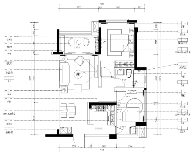 北欧简约风格两居室施工图设计及效果图（附3D模型）-1