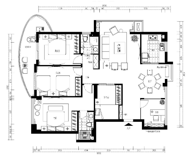 150平现代四居室全套施工图设计及大样图（附效果图）-1