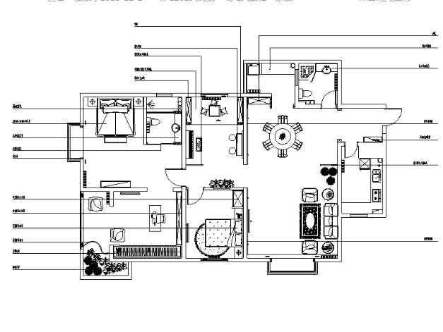 美式乡村风三居室住宅设计施工图（附效果图）-1