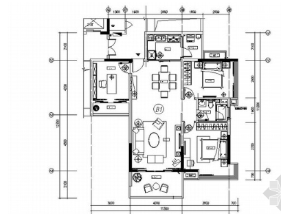 [上海]现代舒适小户型2居室室内设计CAD图-1