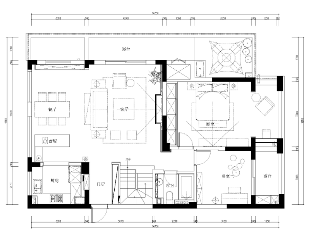 [浙江]杭州新湖果岭三居室样板房装修施工图-1