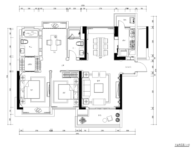 东部现代花园两居室样板房室内装修施工图-1