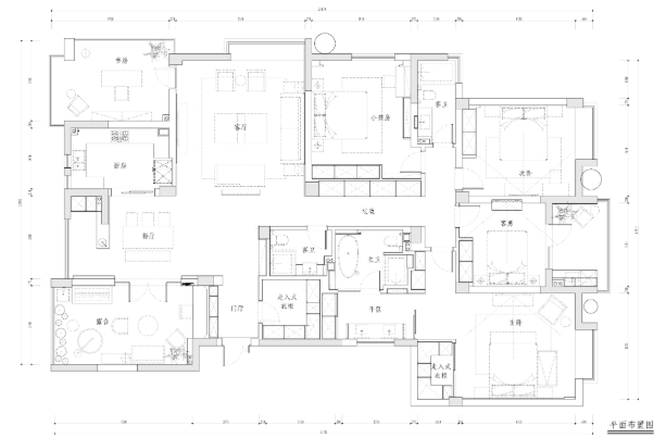 水景城四居室样板房室内装修施工图+效果图-1