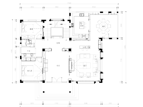 党湾王宅室内装修全套CAD施工图+效果图-1