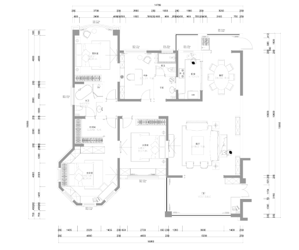 张家港君临新城三居室样板房室内装修施工图-1