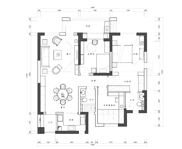 复地东湖国际​两居室样板房装修全套施工图-1