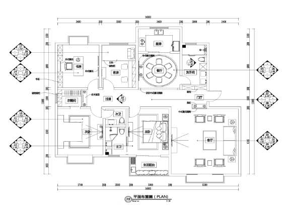 160平中式风格四居室住宅装修施工图+效果图-1