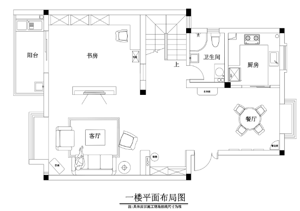 田园风格三居室样板房装修施工图+效果图-1