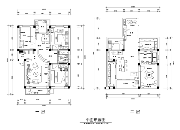 两层轻欧风格住宅室内装修施工图+效果图-1