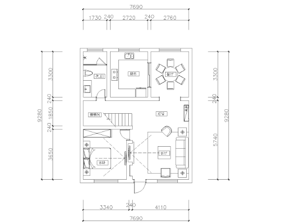 山西200平四居室自建房装修施工图+效果图-1