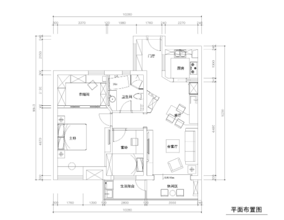 常熟98平三居室公寓装修施工图+效果图-1