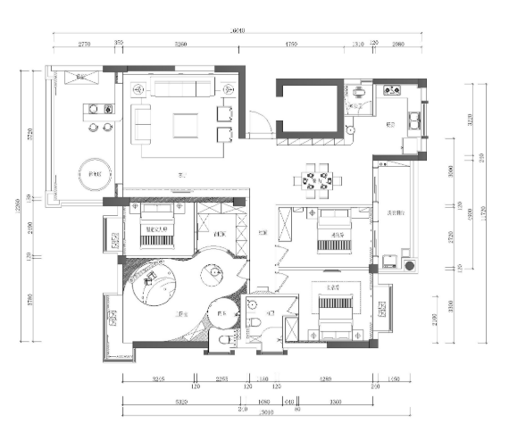 现代简约风格四居室住宅装修施工图+效果图-1