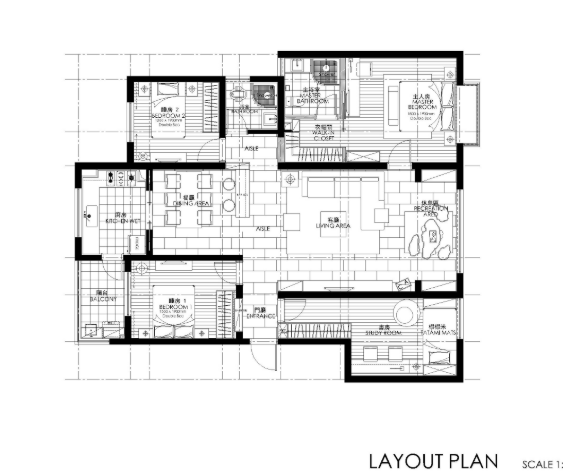 现代简约风格三居室住宅全套施工图+效果图-1