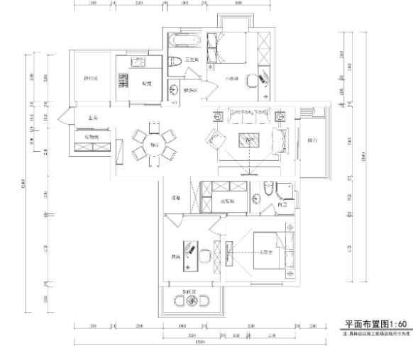 两居室私人住宅装修全套施工图+效果图-1