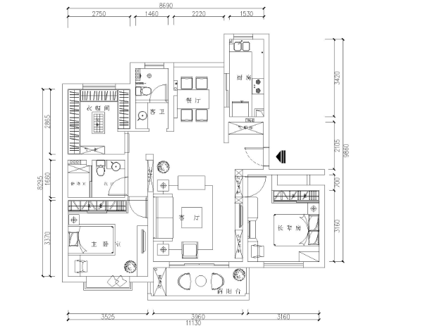 现代简约风格两居室住宅装修施工图+效果图-1