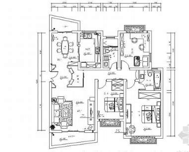 高档小区现代三居室室内装修施工图-1