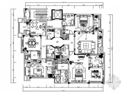奢华欧式风格三居室室内装修CAD施工图（含效果图）-1