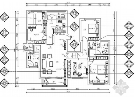 [贵州]地中海风格四居室装修CAD施工图（含效果图）-1