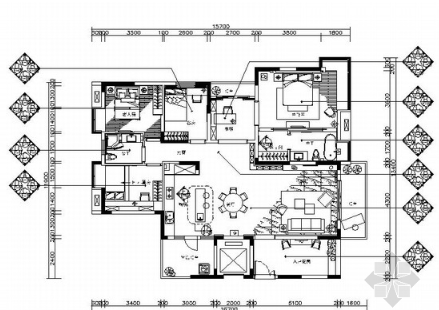 [惠州]新中式温馨三居室家装CAD施工图（含效果图）-1