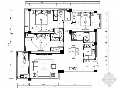 [浙江]北欧风格花园式三居室室内装修施工图-1