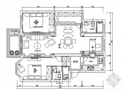 10万元简欧风格两居室家装CAD施工图（含效果图装修预算...-1