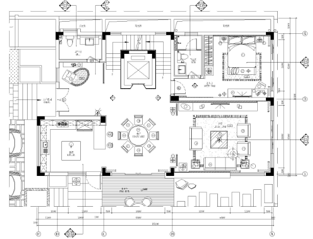 ​四居室中式风格别墅装修施工图+效果图-1