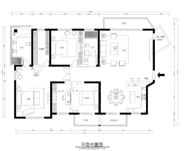 三居室住宅室内装修全套施工图+效果图-1