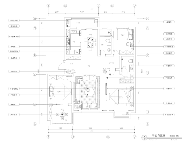 三居室私人住宅室内装修施工图+效果图-1