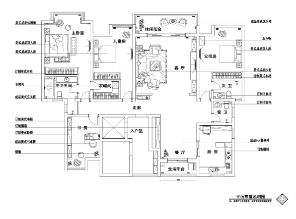 三居室欧式风格住宅装修施工图+效果图-1