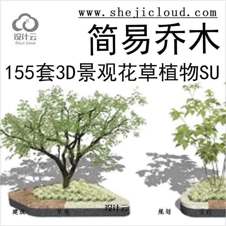 【5619】155套3D景观花草植物su模型-简易乔木-1