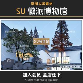 T731草图大师博物馆建筑方案徽派文化馆SU模型平立面分析...