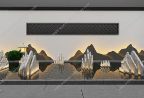 新中式水景石灯组合3D模型