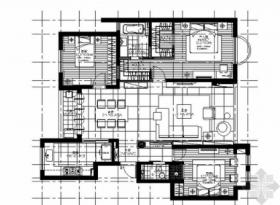 [福建]107平简约现代三居室室内装修施工图（含效果）