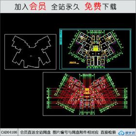 CAD04106高层塔式户型建筑图 CAD