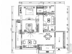 [荆门]精致新中式风格三居室样板间CAD装修施工图（含效...