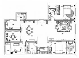 雅致空间新中式风格三居室样板间CAD装修施工图（含效果...